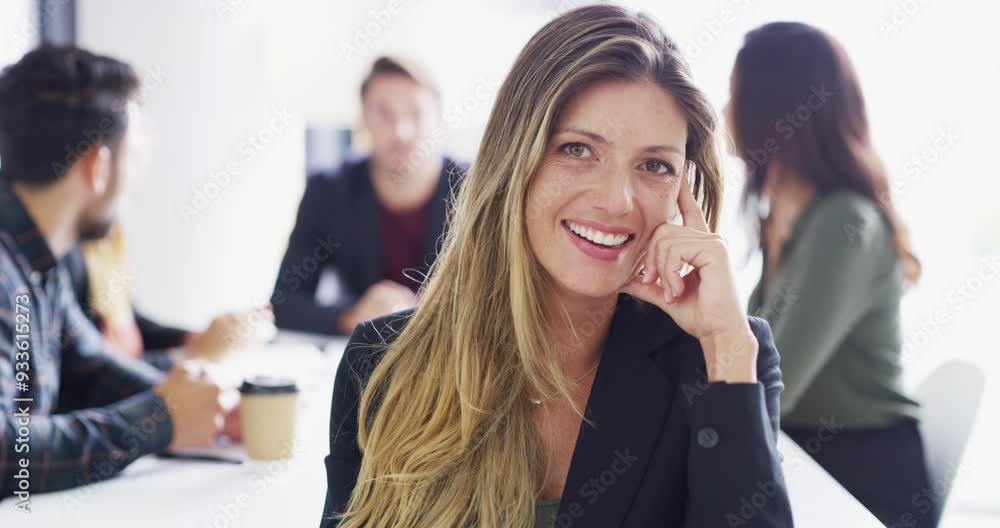 Business woman, face or arms crossed in office meeting for global financial company, teamwork or collaboration. Smile, portrait or confident finance analyst in boardroom for group investment workshop Business woman, face or arms crossed in office meeting for global financial company, teamwork or collaboration. Smile, portrait or confident finance analyst in boardroom for group investment workshop