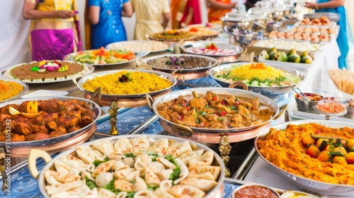 Authentic and Exquisite Delights Vibrant Indian Feast Spread On. Buffet Serving a Banquet