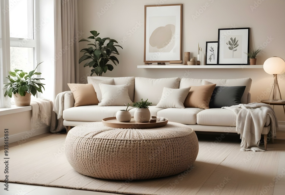 Frame mockup: The living room interior has fabric armchair plants on an empty yellow wall background.3d render Frame mockup: The living room interior has fabric armchair plants on an empty yellow wall background.3d render