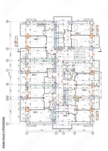 Vector architectural project of a multistory building floor plan