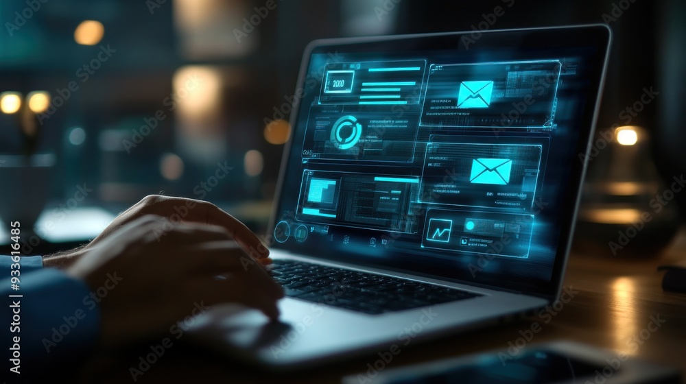 Man Using Laptop with Email Interface Man Using Laptop with Email Interface