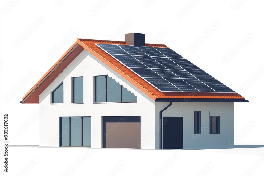 Dach mit Solaranlage und halbtranzparentem Berater auf weißem Hintergrund with generative ai Dach mit Solaranlage und halbtranzparentem Berater auf weißem Hintergrund with generative ai