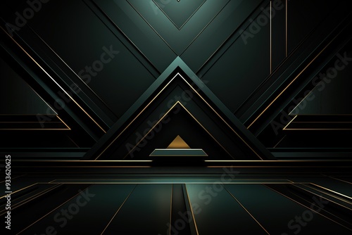 Abstract dark green and gold geometric background.