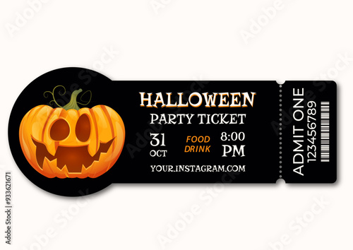 Halloween party ticket with pumpkins Vector illustration for your business. Invitation ticket.