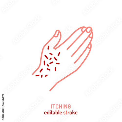 Itching icon. Editable stroke. Eczema, psoriasis linear sign.