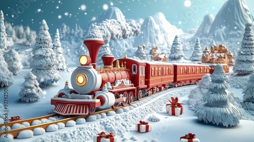 3D Christmas train , Christmas train animation , Animated Christmas train , Snowy landscape animation photo