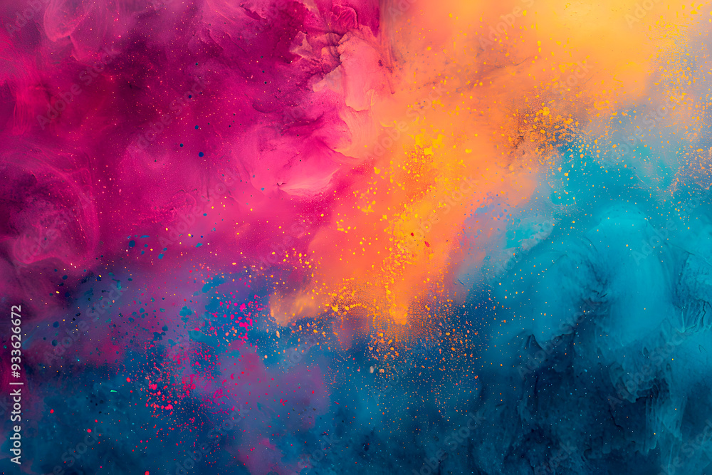 Fototapeta premium Abstract Watercolor Hand Drawing Oil Painted by Brushes Vibrant Color Smoke Background with Splashes. Abstract Oil Painting: Dramatic Gradients, Splashes, and Soft Brushstrokes on Textured Canvas
