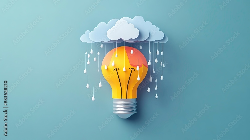 A creative illustration of a light bulb under a cloud, representing ideas and inspiration with a whimsical touch. A creative illustration of a light bulb under a cloud, representing ideas and inspiration with a whimsical touch.