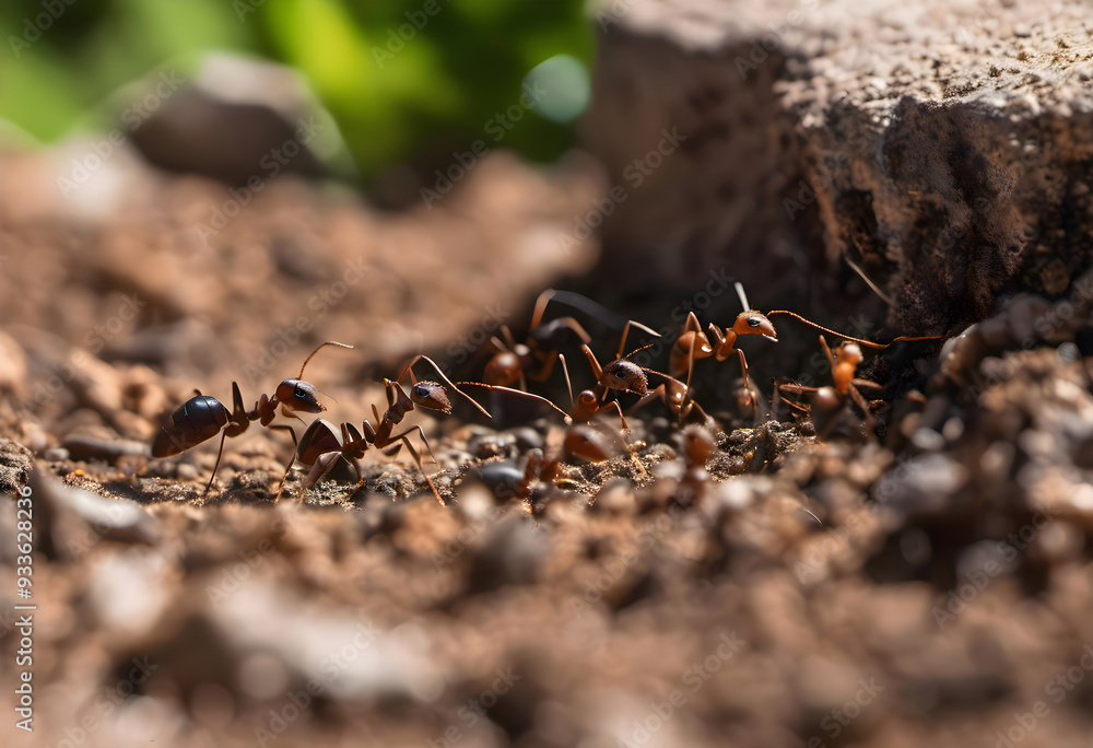 Ants walking on the ground in nature in sunny day Ants walking on the ground in nature in sunny day