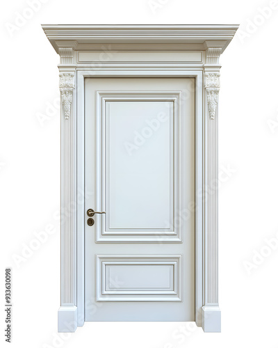 Classic white framed door isolated on white background