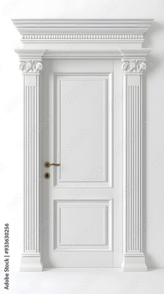Obraz premium Classic white framed door isolated on white background