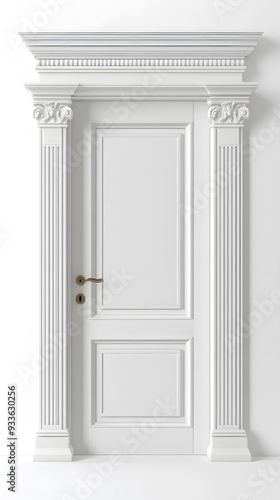 Classic white framed door isolated on white background