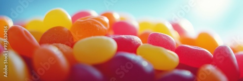 A close-up shot of colorful jelly beans, showcasing their bright and vibrant hues, evoking fun and sweetness. photo