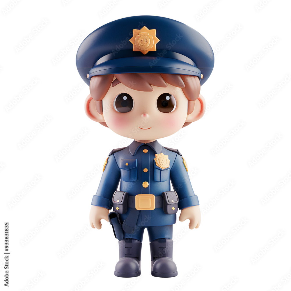 Adorable clay kid boy in a police suit with a badge, full body, facing front, very small dot black eyes style, color 3D clay icon, Blender 3D, isolated white background Adorable clay kid boy in a police suit with a badge, full body, facing front, very small dot black eyes style, color 3D clay icon, Blender 3D, isolated white background