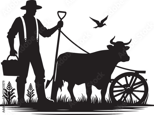 Farmer doing farming silhouette vector illustration isolated on a white background