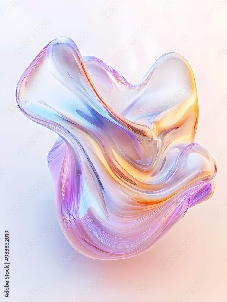 Obraz premium 3D render of fluid, liquid shape with iridescent pastel color isolated on on white background
