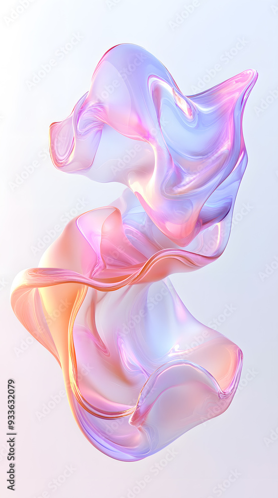 Obraz premium 3D render of fluid, liquid shape with iridescent pastel color isolated on on white background