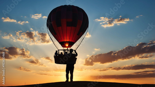 Silhouette of a man enjoying a hot air balloon ride photo