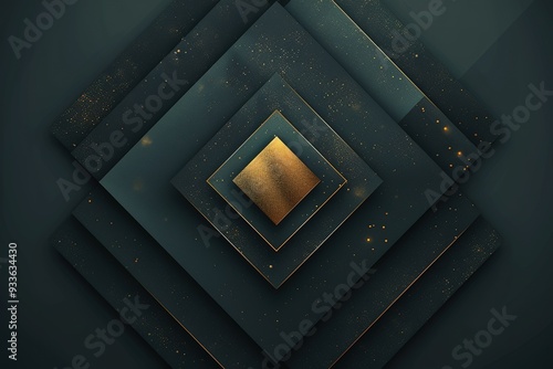 Abstract dark green and gold geometric background with glitter.