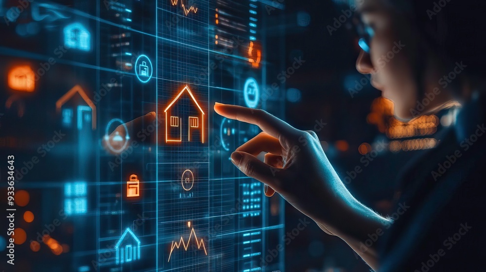 A user interacts with a digital interface, exploring smart home technology and innovative housing solutions. A user interacts with a digital interface, exploring smart home technology and innovative housing solutions.