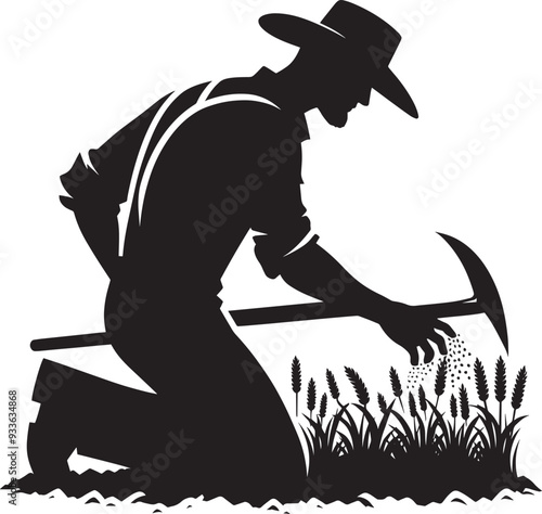 Farmer doing farming silhouette vector illustration isolated on a white background