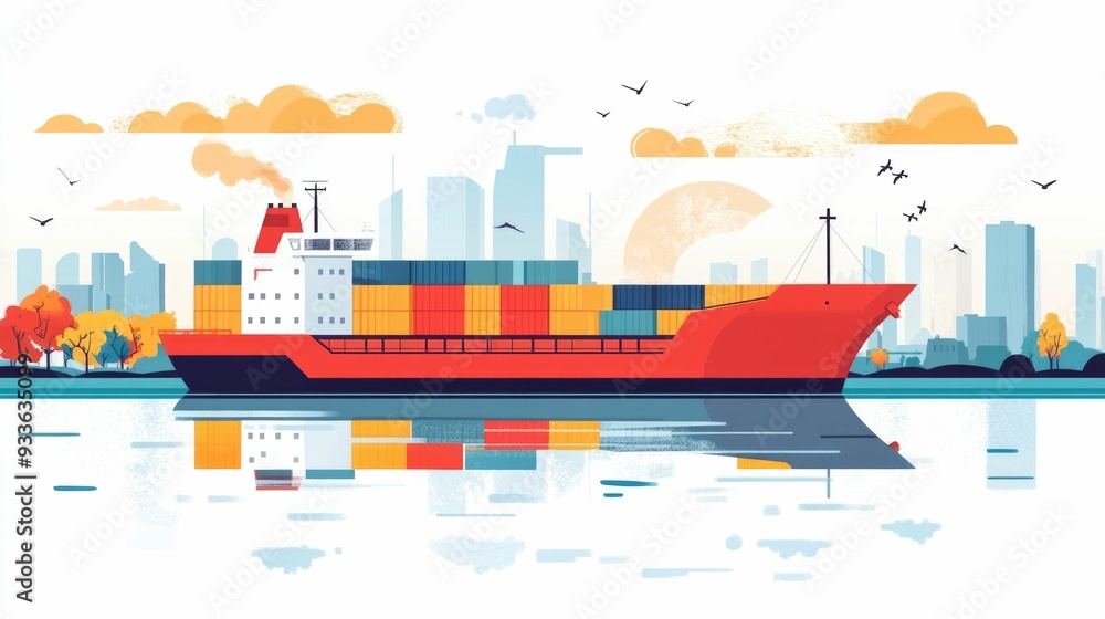 Obraz premium Efficient Freight Forwarding A Flat Design Depicting the Coordinating of Global Shipping Routes and Logistics for Seamless Cargo Transportation and Distribution