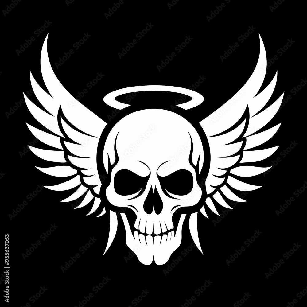 Skull silhouette with angel wings vector illustration Skull silhouette with angel wings vector illustration