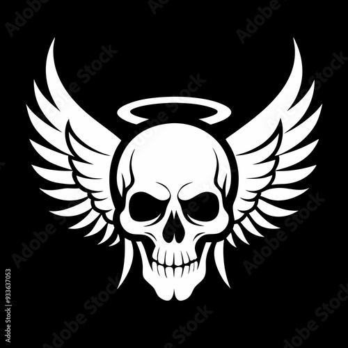 Skull silhouette with angel wings vector illustration