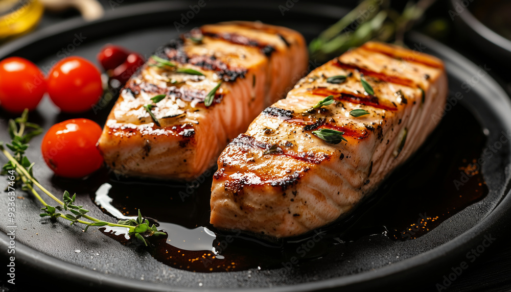 Grilled Salmon with Balsamic Glaze and Cherry Tomatoes Grilled Salmon with Balsamic Glaze and Cherry Tomatoes