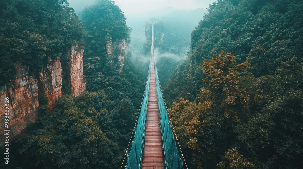 Obraz premium Majestic Aerial View of Zhangjiajie Glass Bridge in Spectacular China