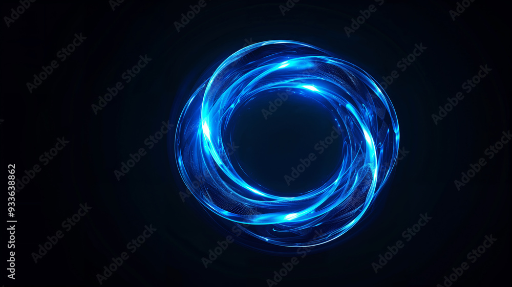 Blue swirling ring of light with a soft glow, resembling futuristic technology or a portal in a dark void. Blue swirling ring of light with a soft glow, resembling futuristic technology or a portal in a dark void.