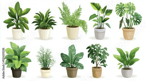 Wallpaper Mural houseplants in various pots, with vibrant greens and subtle earth tones Torontodigital.ca