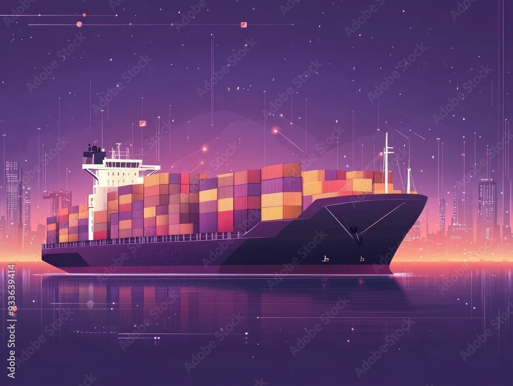 Obraz premium AI Driven Logistics Optimization Streamlining Shipping Routes for Efficient Deliveries through Data Analysis Network Planning and Flat Design