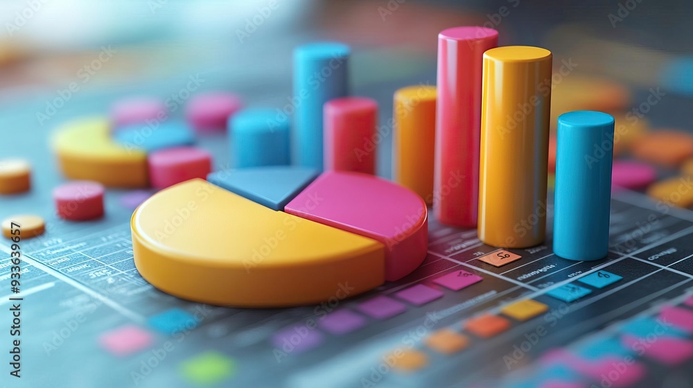 Colorful chart and graph elements representing data analysis and statistics in a modern design layout. Colorful chart and graph elements representing data analysis and statistics in a modern design layout.