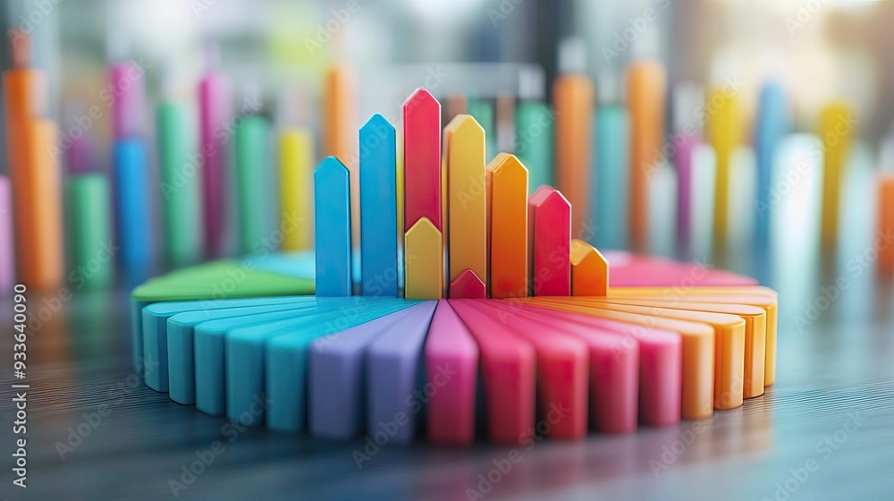 Colorful wooden blocks arranged in a creative pie chart, exemplifying data visualization and playful learning. Colorful wooden blocks arranged in a creative pie chart, exemplifying data visualization and playful learning.