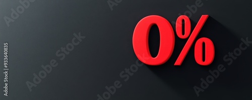 Bold red 0 percent symbol displayed on a dark background, representing zero percent interest, discount, or financial concept.