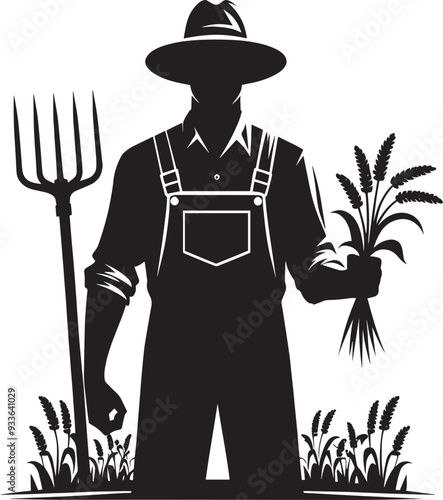 Farmer doing farming silhouette vector illustration isolated on a white background