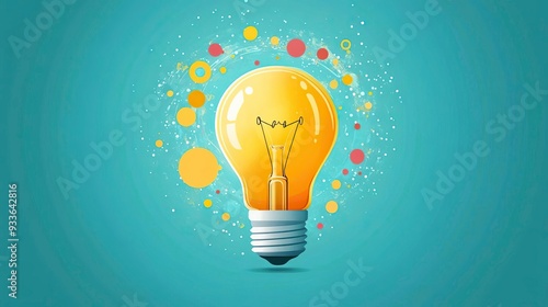 A bright light bulb radiates creativity and innovation, surrounded by colorful sparks against a soft blue background.