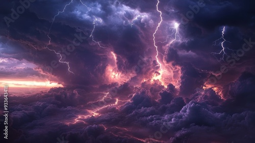 Dramatic Dark Storm Clouds with Lightning Strikes Capturing the Ground in Multiple Bolts of Electricity