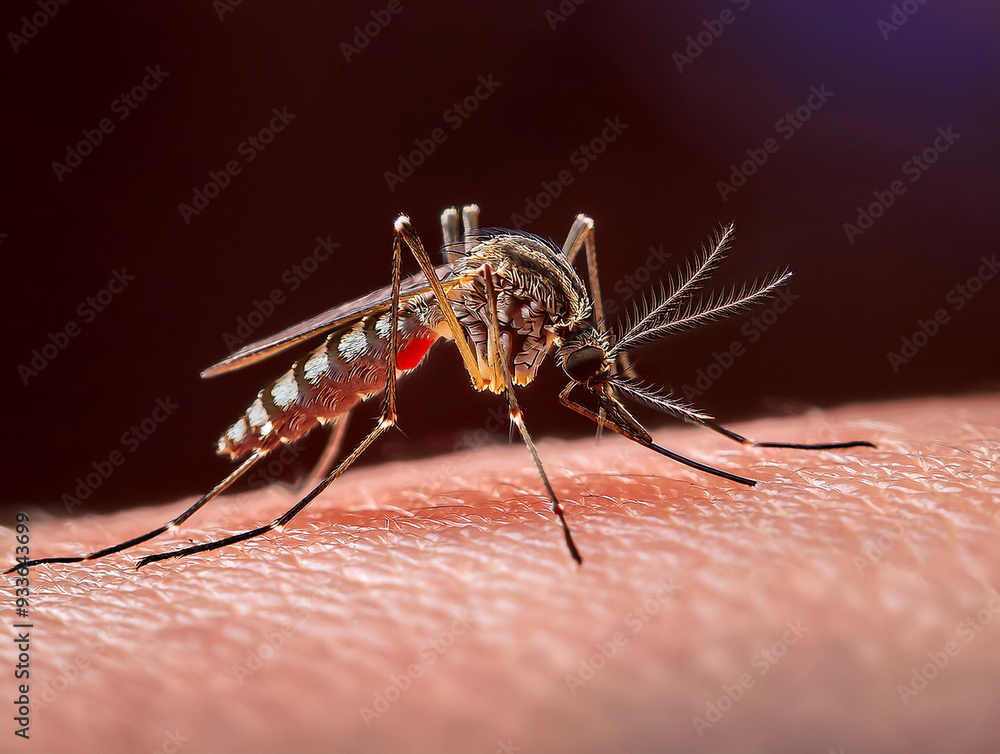 Close-up of a mosquito sucking blood on the skin Close-up of a mosquito sucking blood on the skin