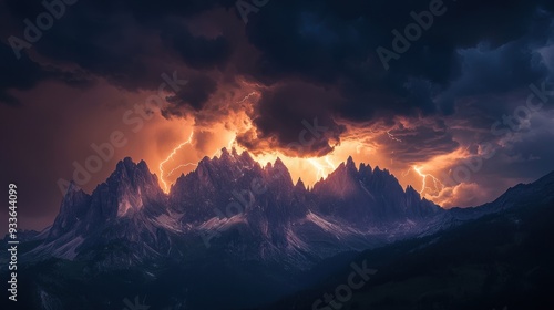 Lightning bolts illuminating the sky above a mountain range during a thunderstorm