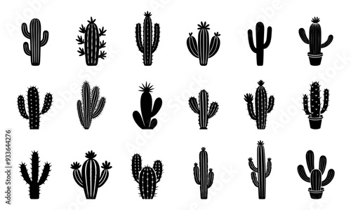 Set of cactus silhouette vector illustration