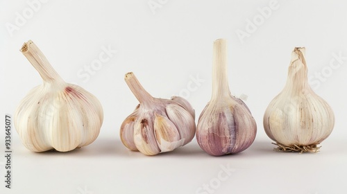 Educational image of garlic bulbs highlighting allicin content, isolated on white, showcasing immune and heart health benefits, studio lighting photo