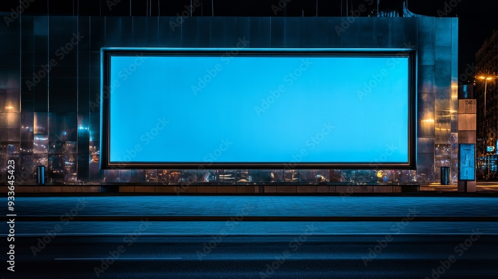 Nighttime billboards on the facade of a modern building. Nighttime billboards on the facade of a modern building.