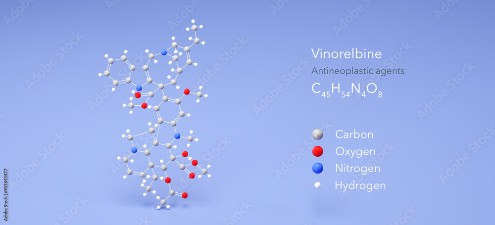 vinorelbine molecule, molecular structure, antineoplastic agents, 3d model, Structural Chemical Formula and Atoms with Color Coding vinorelbine molecule, molecular structure, antineoplastic agents, 3d model, Structural Chemical Formula and Atoms with Color Coding