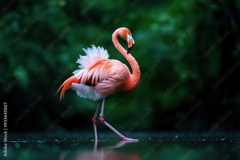 Fototapeta premium Ballet Dancing Flamingo: A flamingo in a tutu and ballet shoes, performing a dance on a pond