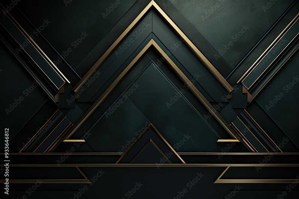 Obraz premium Abstract dark green and gold geometric pattern.