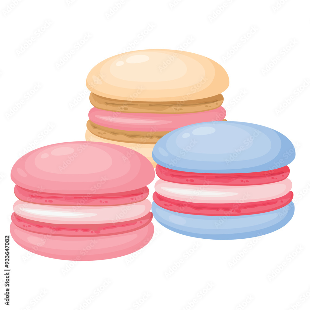 Vector image of delicious macaroons. Concept of delicious dessert and sweets. Element for your design. For banners, websites, advertising, etc. Vector image of delicious macaroons. Concept of delicious dessert and sweets. Element for your design. For banners, websites, advertising, etc.