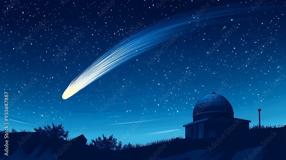 Comet Approaching Small Observatory in Night Sky Clipart Illustration Comet Approaching Small Observatory in Night Sky Clipart Illustration