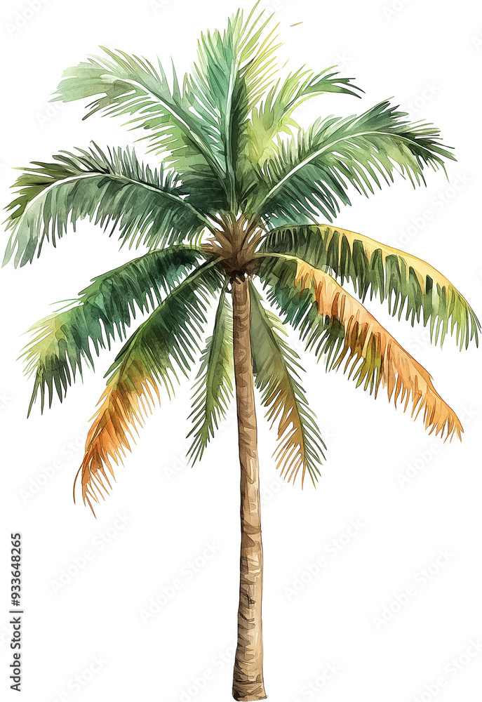 Fototapeta premium Royal palm tree watercolor painting isolated on transparent background.